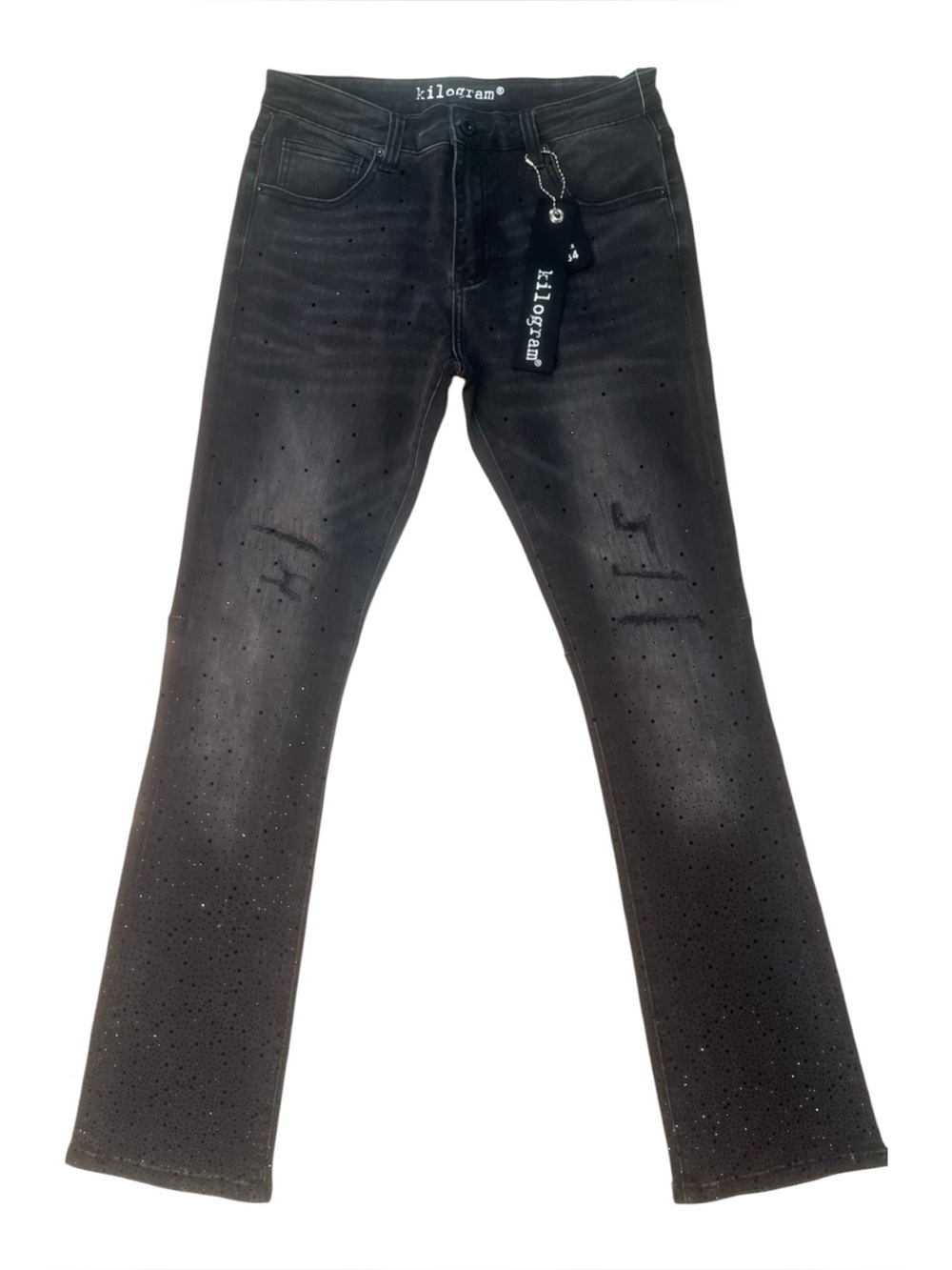 Sz 34 Rockstar kilogram Black denim rhyme-stone jean